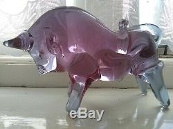 Murano Art Glass Bull Sculpture 22.5 cm long Zenetti style design colour change