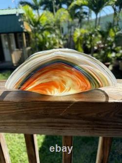 Murano Art Glass Centerpiece Bowl 10 Hand Blown Folded Dish Orange Multi-Color