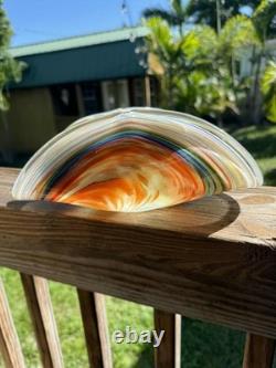Murano Art Glass Centerpiece Bowl 10 Hand Blown Folded Dish Orange Multi-Color
