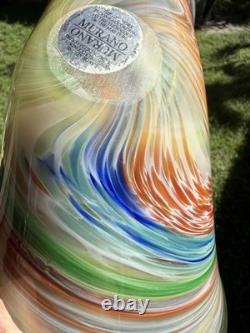 Murano Art Glass Centerpiece Bowl 10 Hand Blown Folded Dish Orange Multi-Color