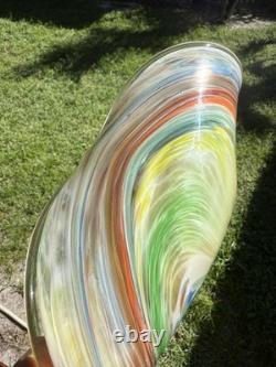 Murano Art Glass Centerpiece Bowl 10 Hand Blown Folded Dish Orange Multi-Color