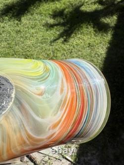 Murano Art Glass Centerpiece Bowl 10 Hand Blown Folded Dish Orange Multi-Color