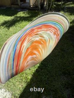 Murano Art Glass Centerpiece Bowl 10 Hand Blown Folded Dish Orange Multi-Color