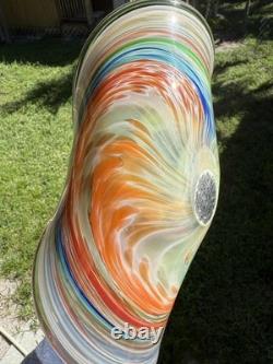 Murano Art Glass Centerpiece Bowl 10 Hand Blown Folded Dish Orange Multi-Color