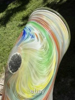 Murano Art Glass Centerpiece Bowl 10 Hand Blown Folded Dish Orange Multi-Color