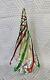 Murano Art Glass Christmas Tree Red Green Swirl With Gold Dust 8.75 Tall