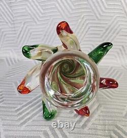 Murano Art Glass Christmas Tree Red Green Swirl With Gold Dust 8.75 Tall