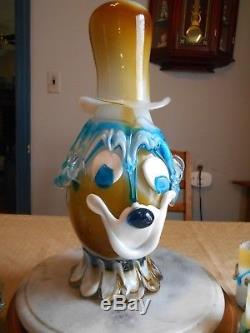 Murano Art Glass Clown Decanter 8 glasses Italy Hand Blown MID CENTURY MOD