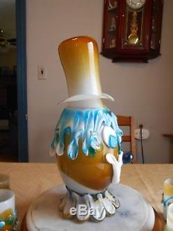 Murano Art Glass Clown Decanter 8 glasses Italy Hand Blown MID CENTURY MOD