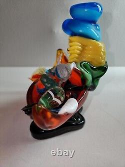 Murano Art Glass Clown Holding RED BOWL Italy Italian With Candy Rare