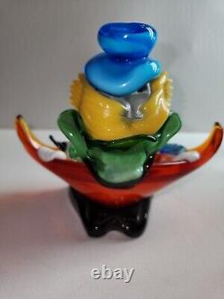 Murano Art Glass Clown Holding RED BOWL Italy Italian With Candy Rare