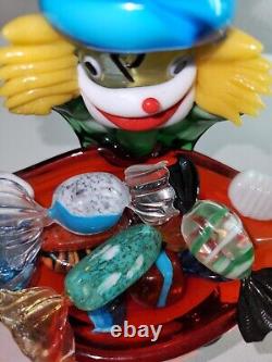 Murano Art Glass Clown Holding RED BOWL Italy Italian With Candy Rare