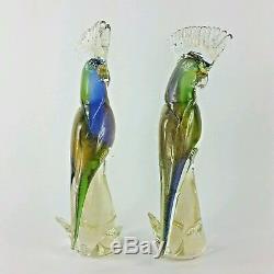 Murano Art Glass Cockatoo Parrot Birds Set of 2 Sommerso Aventurine Technique