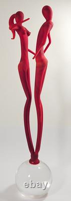Murano Art Glass Couple Sculpture Red Satin Finish Modern Decor Italy Hand Blown