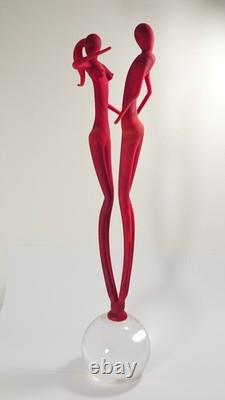Murano Art Glass Couple Sculpture Red Satin Finish Modern Decor Italy Hand Blown