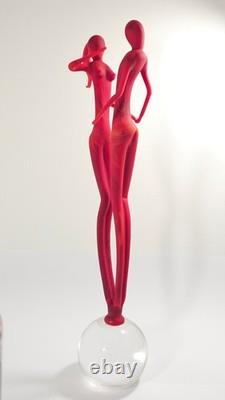 Murano Art Glass Couple Sculpture Red Satin Finish Modern Decor Italy Hand Blown