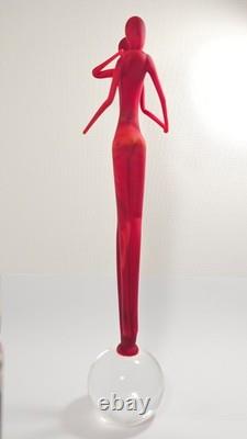 Murano Art Glass Couple Sculpture Red Satin Finish Modern Decor Italy Hand Blown
