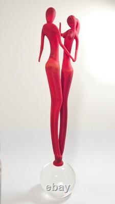Murano Art Glass Couple Sculpture Red Satin Finish Modern Decor Italy Hand Blown