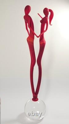 Murano Art Glass Couple Sculpture Red Satin Finish Modern Decor Italy Hand Blown