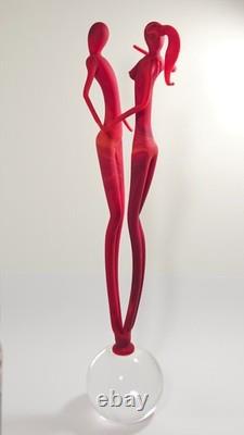 Murano Art Glass Couple Sculpture Red Satin Finish Modern Decor Italy Hand Blown