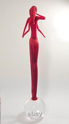 Murano Art Glass Couple Sculpture Red Satin Finish Modern Decor Italy Hand Blown