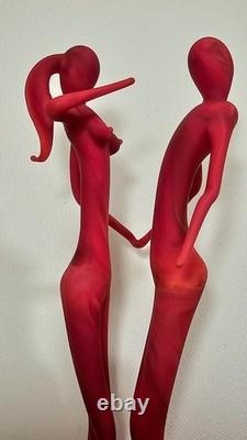 Murano Art Glass Couple Sculpture Red Satin Finish Modern Decor Italy Hand Blown