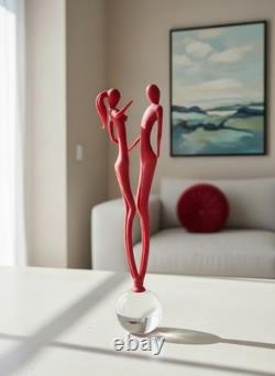 Murano Art Glass Couple Sculpture Red Satin Finish Modern Decor Italy Hand Blown