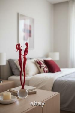 Murano Art Glass Couple Sculpture Red Satin Finish Modern Decor Italy Hand Blown