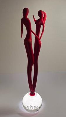 Murano Art Glass Couple Sculpture Red Satin Finish Modern Decor Italy Hand Blown