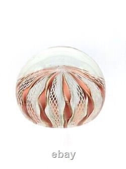 Murano Art Glass Crown Paperweight Latticino Pink Twisted Ribbons Gold