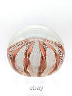 Murano Art Glass Crown Paperweight Latticino Pink Twisted Ribbons Gold