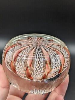 Murano Art Glass Crown Paperweight Latticino Pink Twisted Ribbons Gold