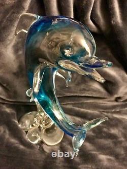 Murano Art Glass Dolphin Frolicking On A Wave Fish Sculpture Seguso 11.75 High