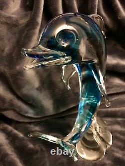 Murano Art Glass Dolphin Frolicking On A Wave Fish Sculpture Seguso 11.75 High