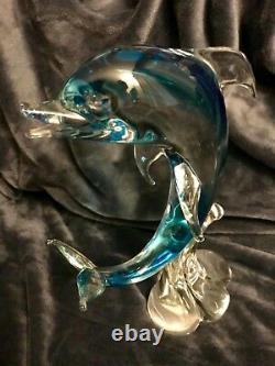 Murano Art Glass Dolphin Frolicking On A Wave Fish Sculpture Seguso 11.75 High
