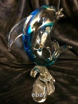 Murano Art Glass Dolphin Frolicking On A Wave Fish Sculpture Seguso 11.75 High