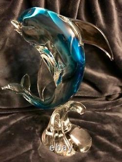 Murano Art Glass Dolphin Frolicking On A Wave Fish Sculpture Seguso 11.75 High