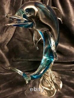 Murano Art Glass Dolphin Frolicking On A Wave Fish Sculpture Seguso 11.75 High