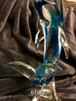 Murano Art Glass Dolphin Frolicking On A Wave Fish Sculpture Seguso 11.75 High