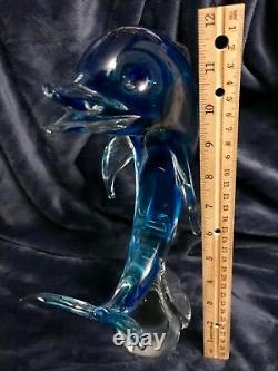 Murano Art Glass Dolphin Frolicking On A Wave Fish Sculpture Seguso 11.75 High