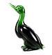 Murano Art Glass Green Duck Figurine Raised Beak Forest Green Hand Blown & Cut