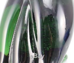 Murano Art Glass Green Duck Figurine Raised Beak Forest Green Hand Blown & Cut