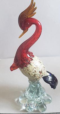 Murano Art Glass Hand Blown Bird of Paradise Rooster Red Blue Multicolored