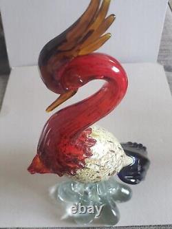 Murano Art Glass Hand Blown Bird of Paradise Rooster Red Blue Multicolored