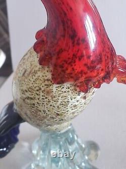 Murano Art Glass Hand Blown Bird of Paradise Rooster Red Blue Multicolored