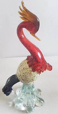 Murano Art Glass Hand Blown Bird of Paradise Rooster Red Blue Multicolored