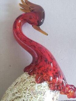 Murano Art Glass Hand Blown Bird of Paradise Rooster Red Blue Multicolored