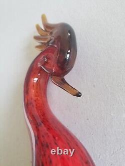 Murano Art Glass Hand Blown Bird of Paradise Rooster Red Blue Multicolored