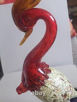 Murano Art Glass Hand Blown Bird of Paradise Rooster Red Blue Multicolored