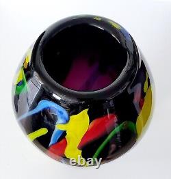 Murano Art Glass Hand Blown Blue Yellow Red Black Green Vase